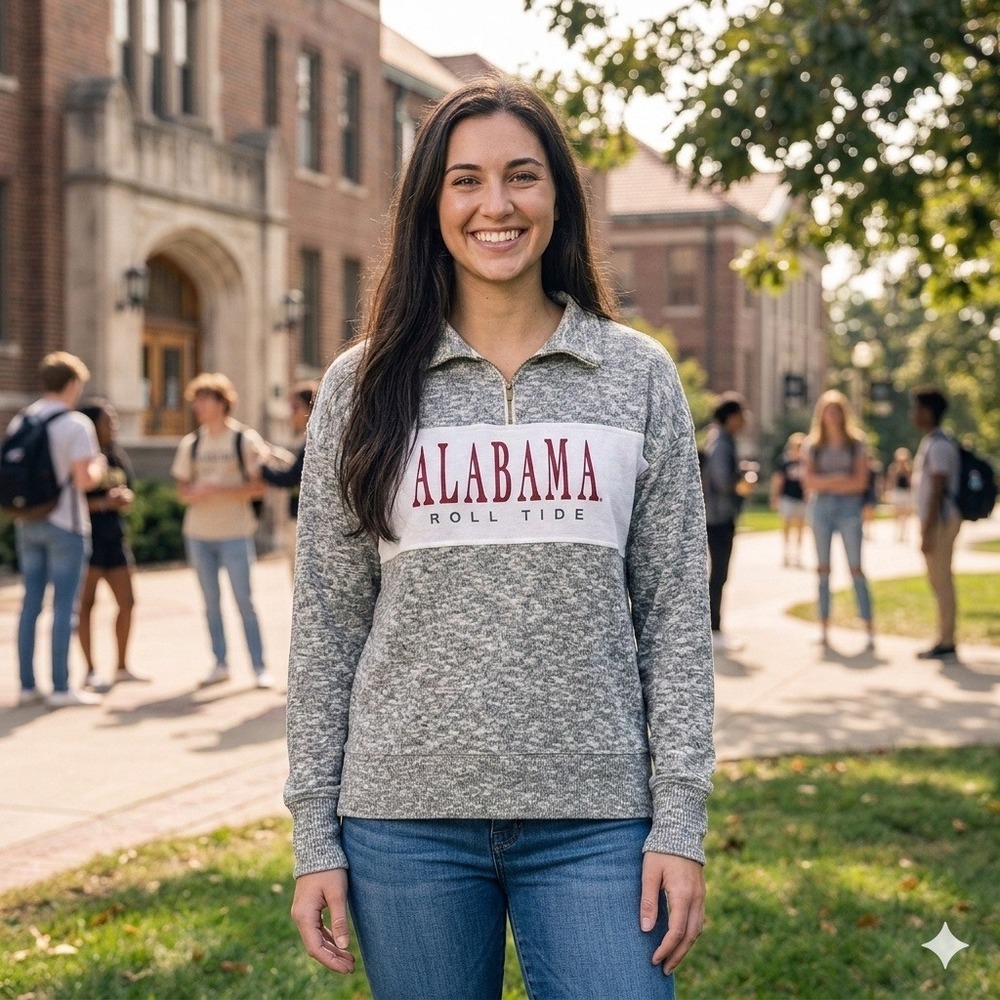 chicka-d Alabama Roll Tide Pullover Women Medium Grey NWT 1/4 Zip Roll Tide